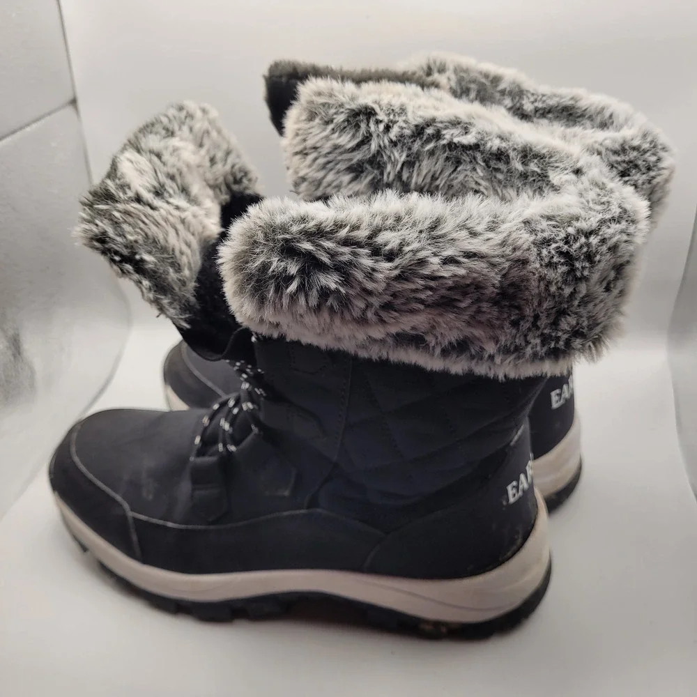 Earlde Mens Black Faux Fur Lined Winter Snow Boots Size 8 Lace Up Quilted Rugged